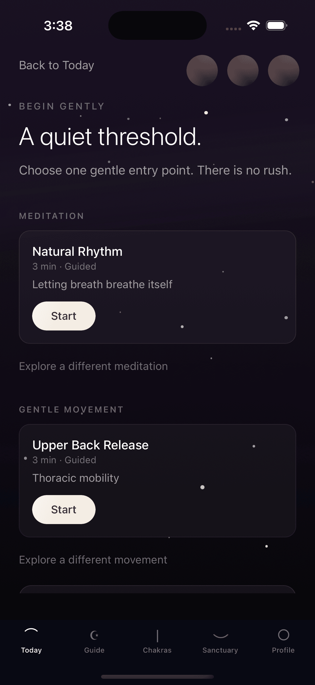 Begin Gently pathway with meditation, movement, and support